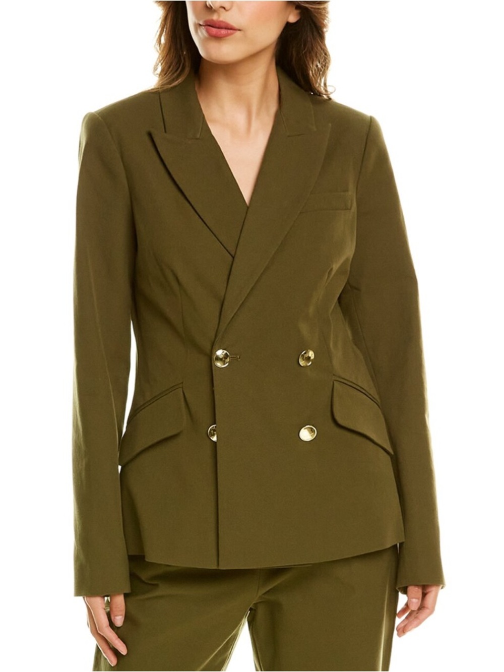 Derek Lam Ady Blazer Olive Green Double-Breasted with Gold Buttons